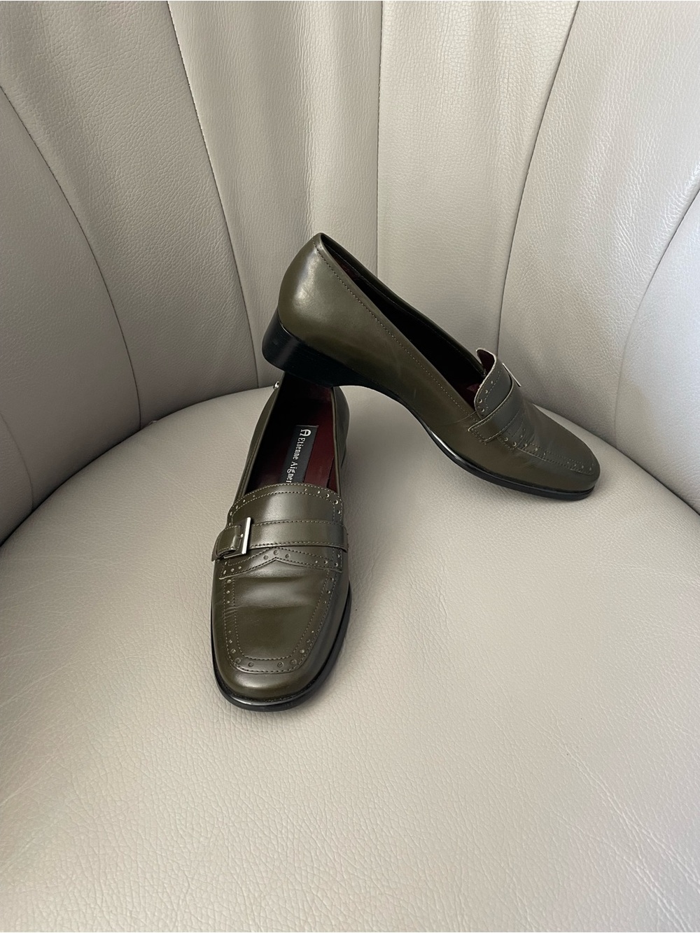 Etienne Aigner Olive Leather Loafer Pump